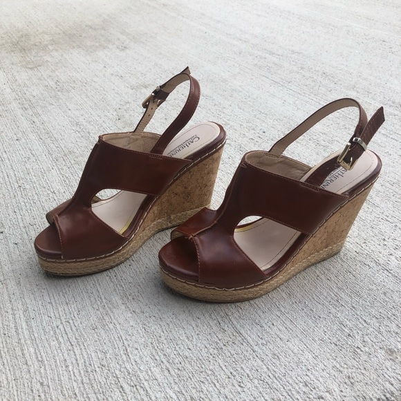 Brown Open toe strapped wicker wedge sandals - Picture 6 of 12